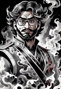 a drawing of a man with a beard and glasses